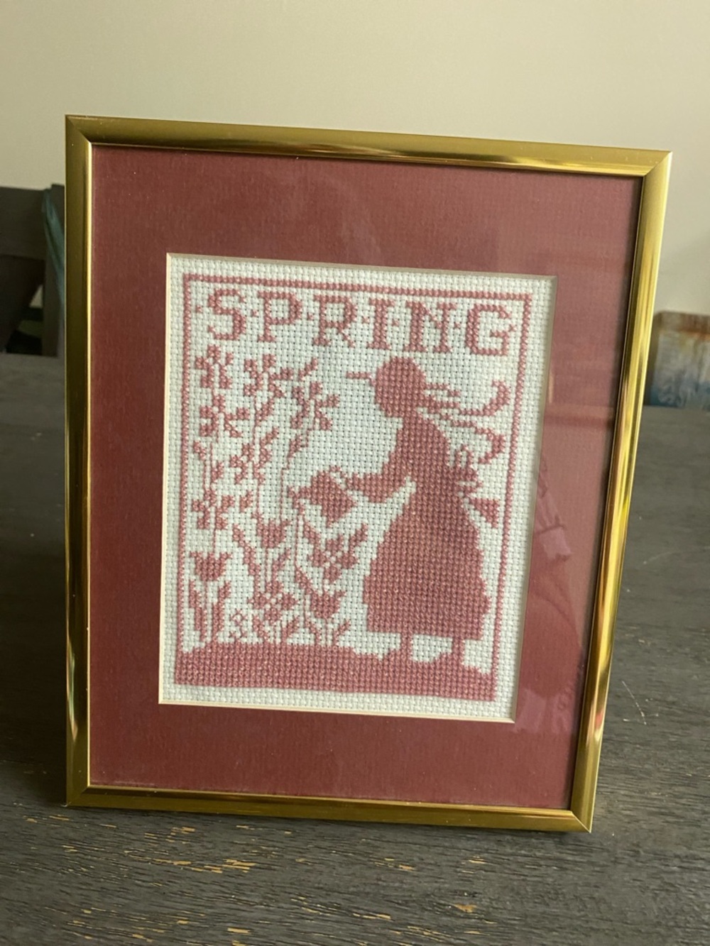 Spring Cross Stitch Silhouette Artwork - Rose Pink